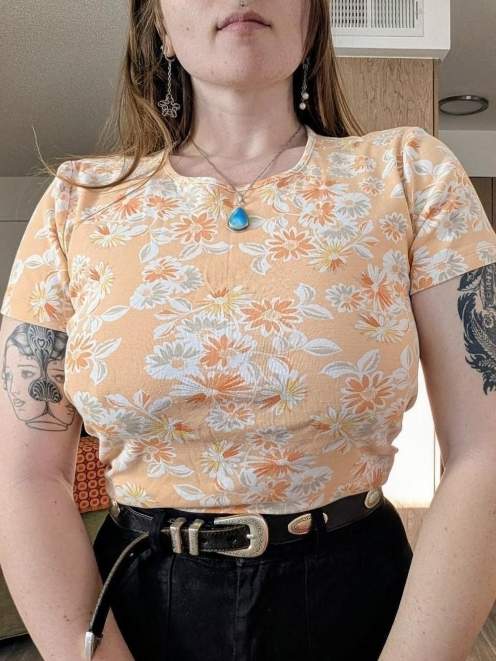 White Stag Peach Floral Short Sleeve Tee